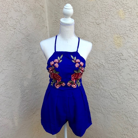 Royal Blue Flower Patch Romper - Picture 4 of 5